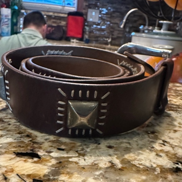 NEW Italian Brown Leather Studded Belt - Picture 3 of 9